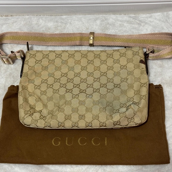 GUCCI GG Canvas Sherry Line Shoulder Bag Beige Gold - Picture 2 of 9